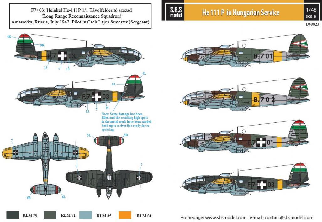 1/48 He111P 亨克尔中型轰炸机"匈牙利服役战术标记" - 点击图像关闭