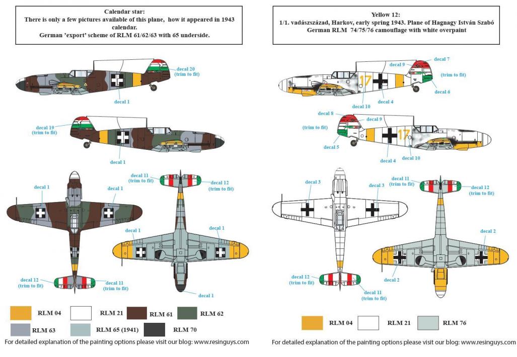 1/48 Bf109F 梅塞施米特战斗机"匈牙利服役战术标记"(1) - 点击图像关闭