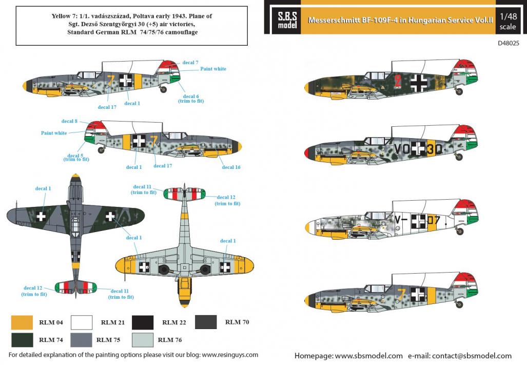 1/48 Bf109F 梅塞施米特战斗机"匈牙利服役战术标记"(2) - 点击图像关闭