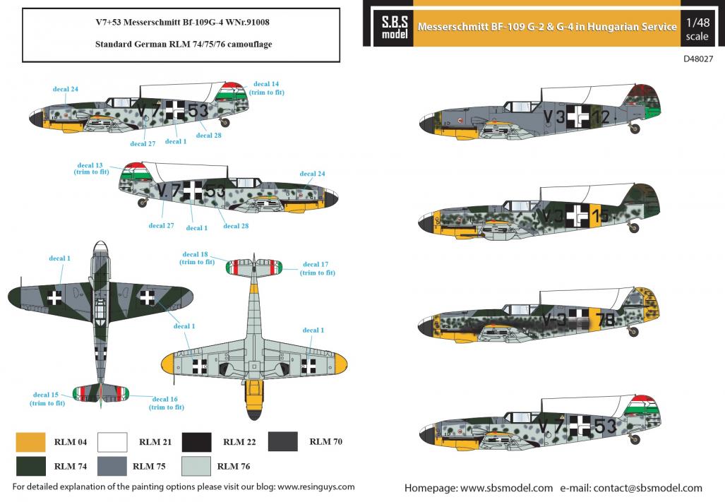 1/48 Bf109G-2, G-4 梅塞施米特战斗机"匈牙利服役战术标记" - 点击图像关闭