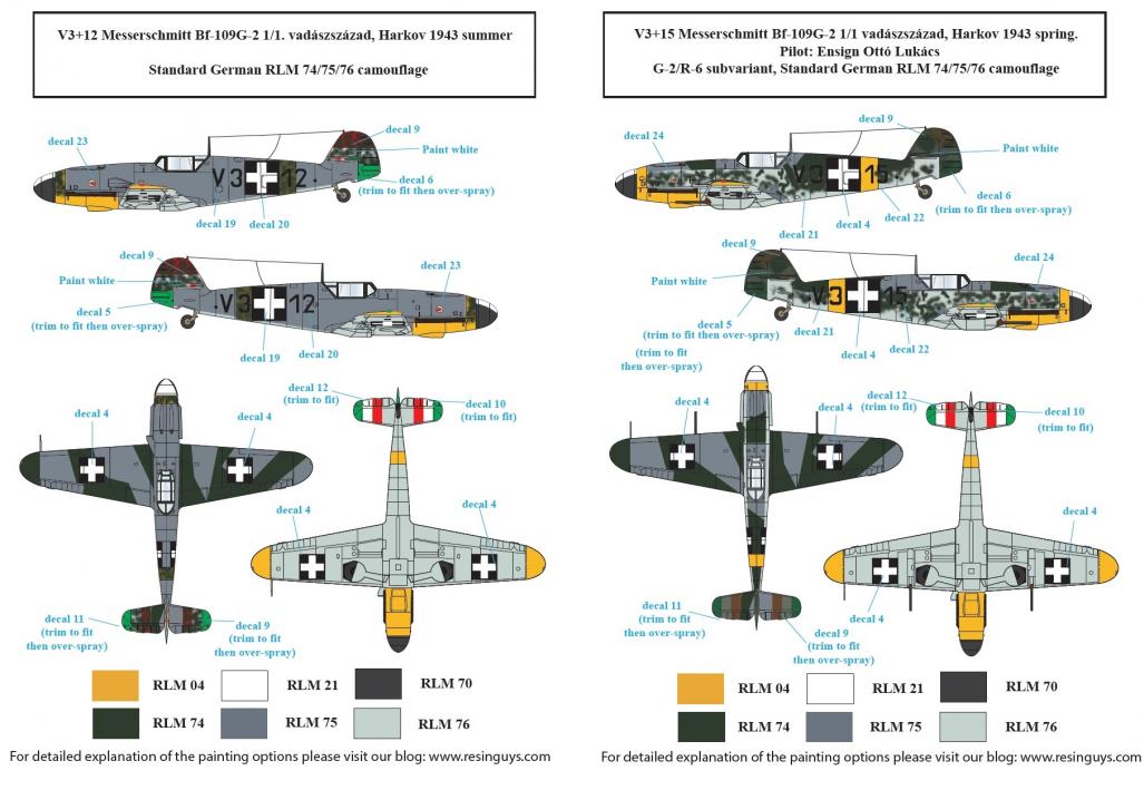 1/48 Bf109G-2, G-4 梅塞施米特战斗机"匈牙利服役战术标记" - 点击图像关闭