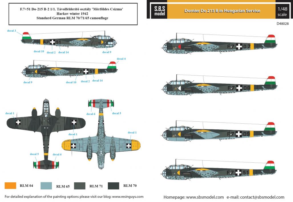 1/48 Do215B 道尼尔轻型轰炸/侦察机"匈牙利服役战术标记"