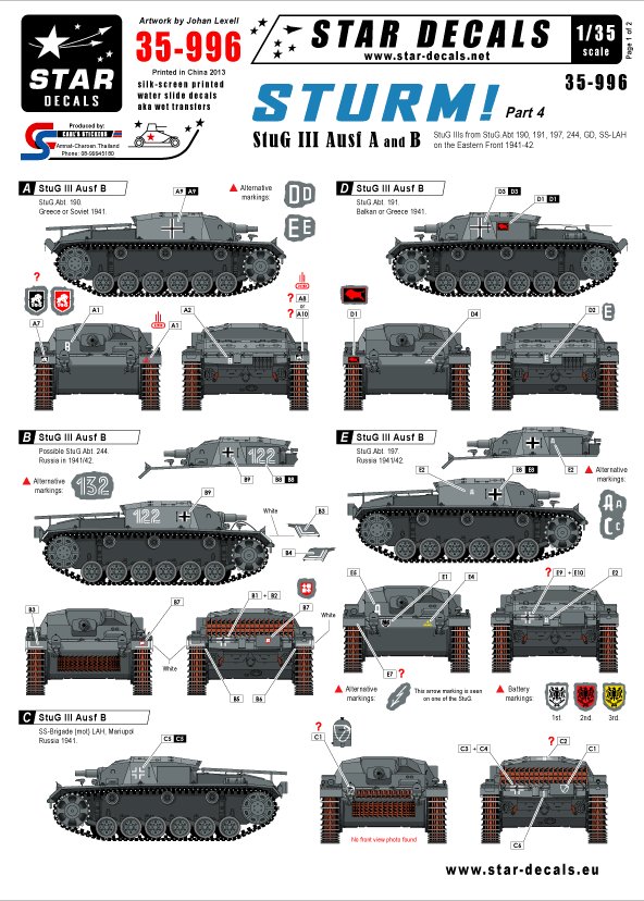 1/35 二战德国三号突击炮A/B型"第190/191/197/244/GD/LAH突击炮营"