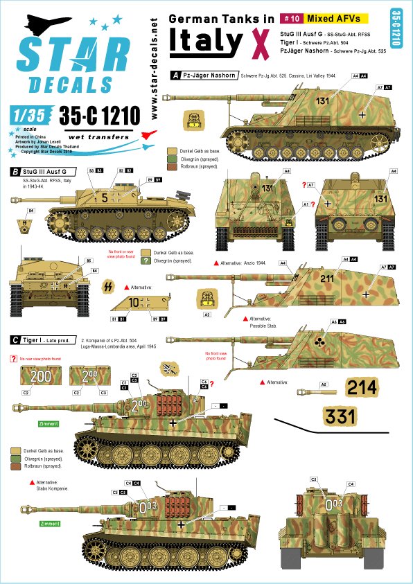 1/35 二战德国坦克战车"意大利战线"(10)"虎I后期型, 犀牛, 三号突击炮"