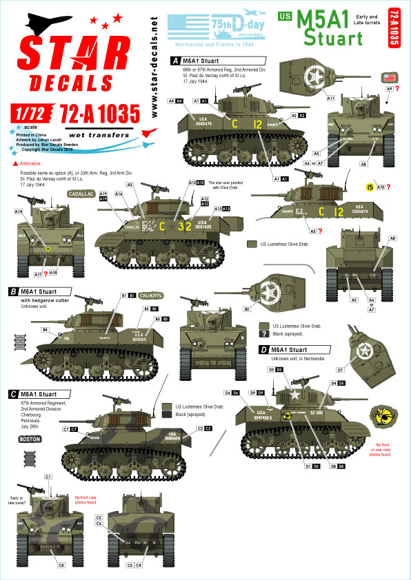 1/72 二战美国 M5A1 斯图亚特轻型坦克"诺曼底登陆1944年" - 点击图像关闭