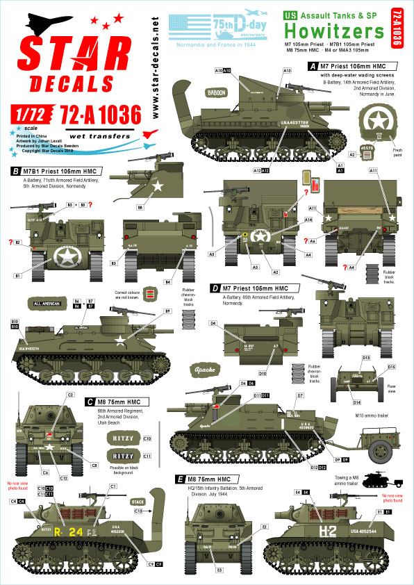 1/72 二战美国突击坦克与自行榴弹炮"M7 牧师, M8, M4 105mm" - 点击图像关闭