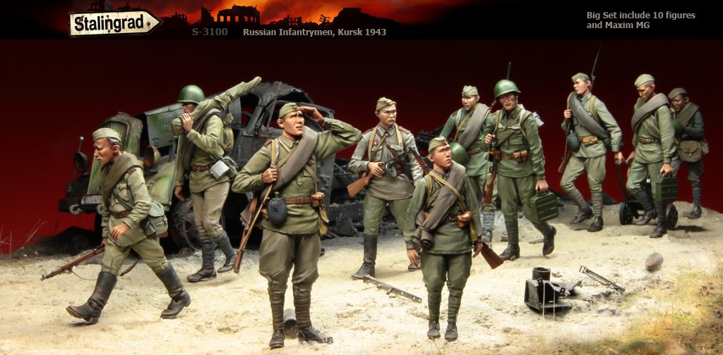 1/35 二战俄罗斯步兵小队"库雷克1943年"(10人与马克沁重机枪)